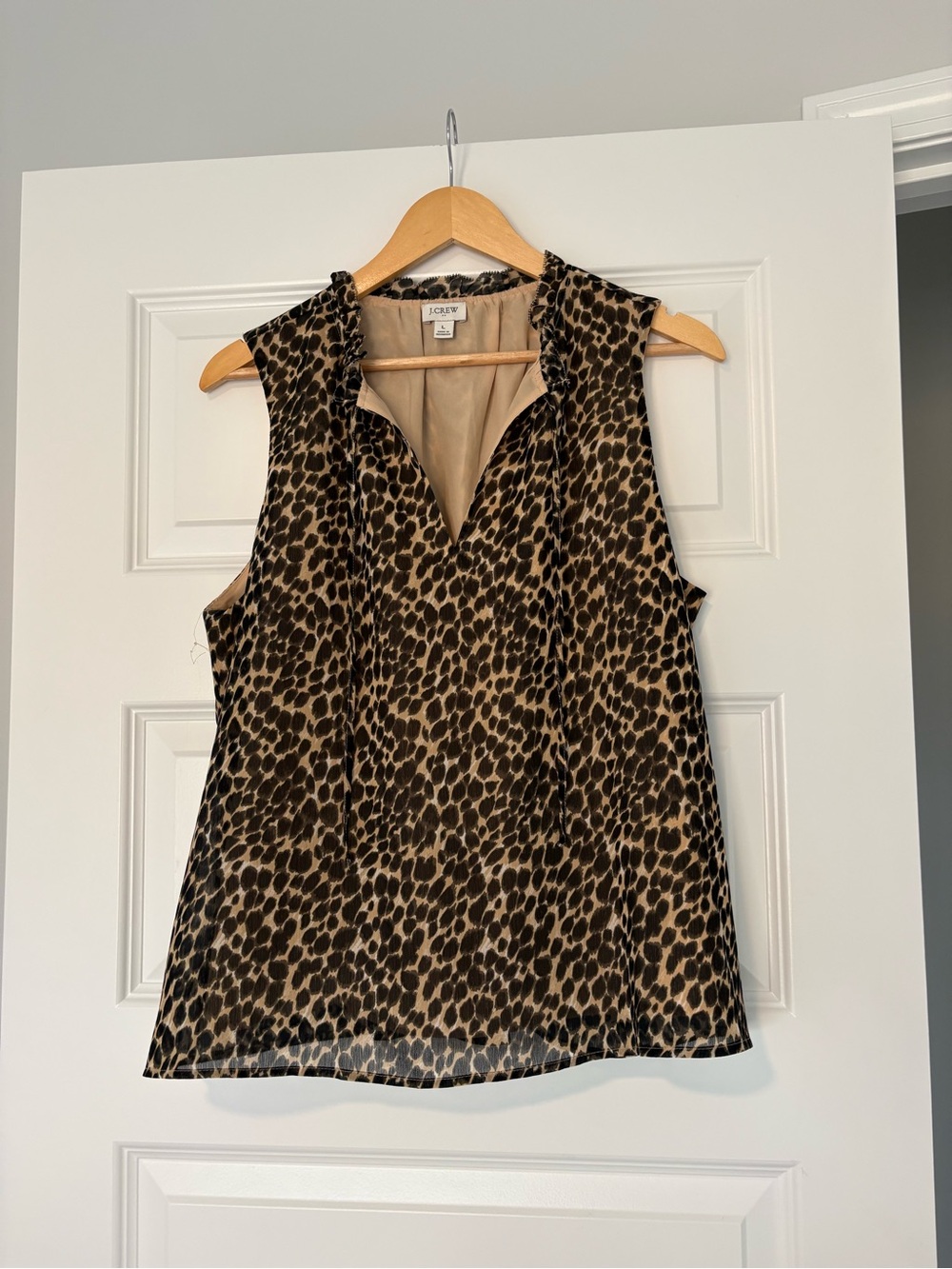 J. Crew Brown Leopard Print Sleeveless Blouse Women's Size Large NWOT